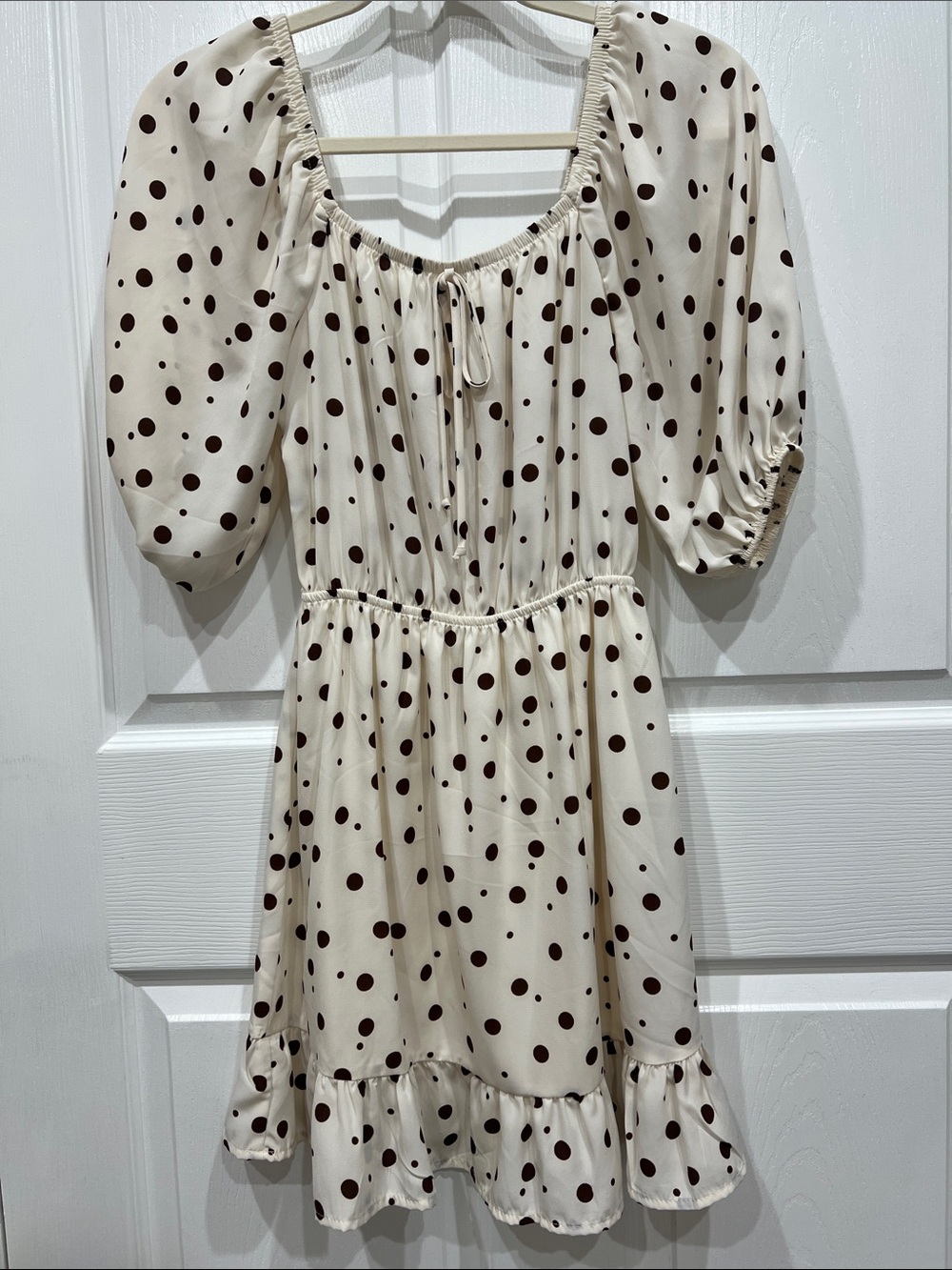 Sienna Sky Cream Dress with Brown Polka Dots